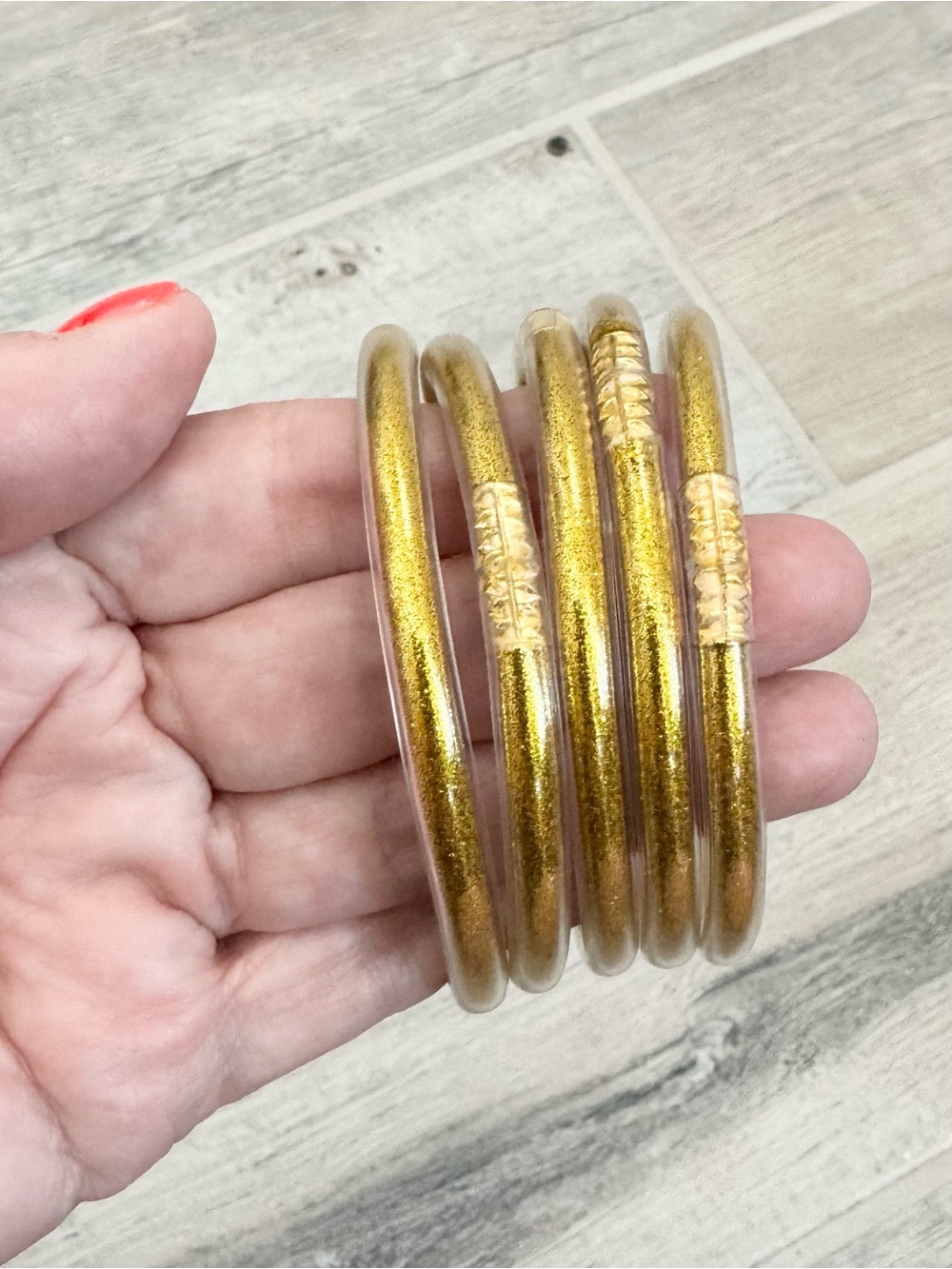 Glitter Gold Jelly Bangle Bracelets - Picture 5 of 5